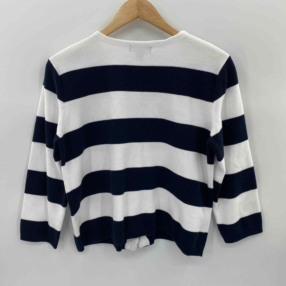 Chaps Cardigan Sweater Petite Medium White Blue Nautical Pockets Button Front - Picture 7 of 8